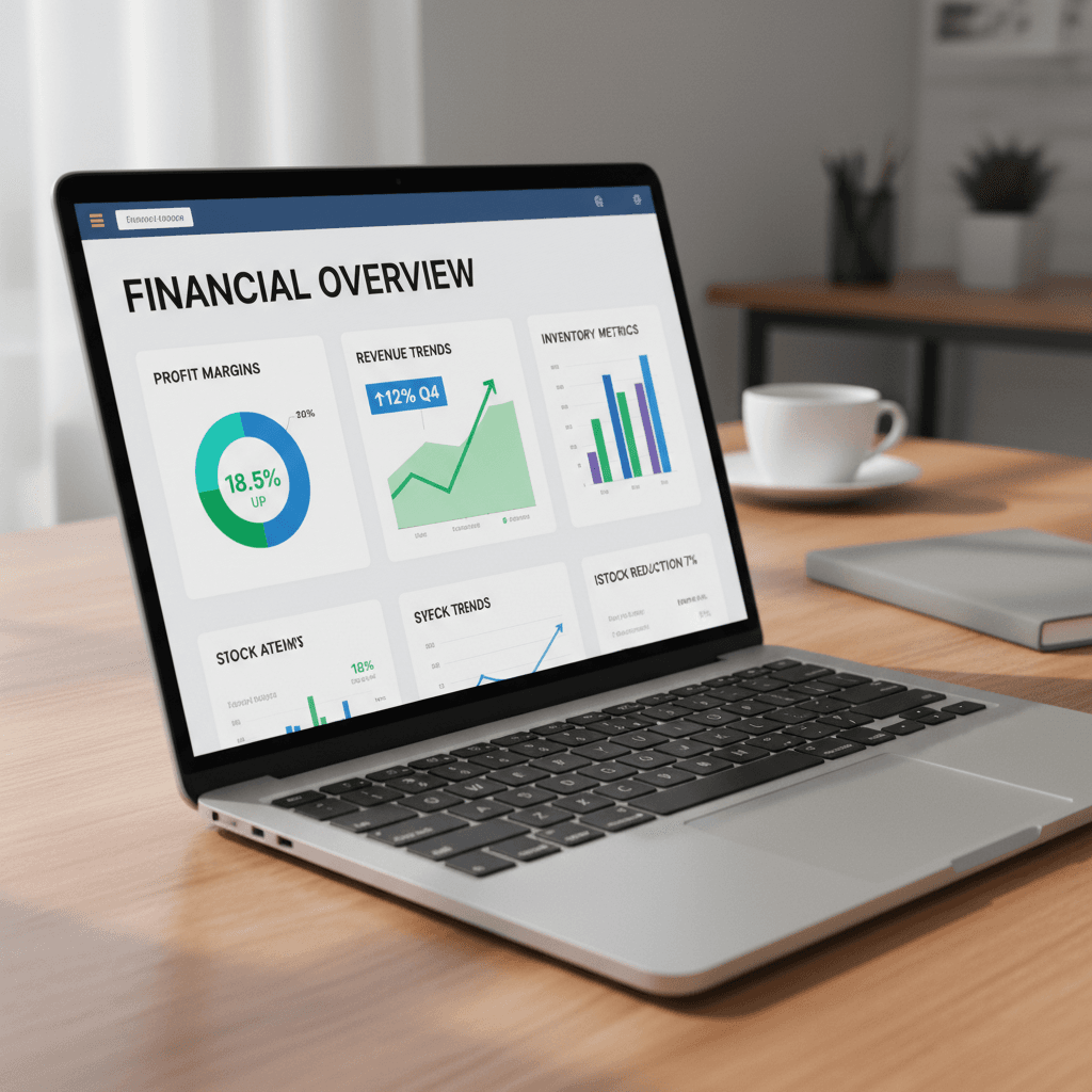 Financial analytics and data visualization on computer screen